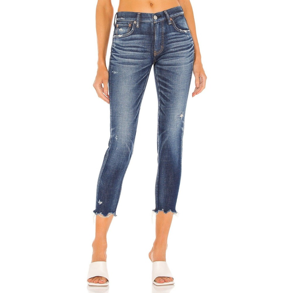 MOUSSY VINTAGE Blue Distressed Checotah Skinny Jeans Raw‎ Hem Size 24